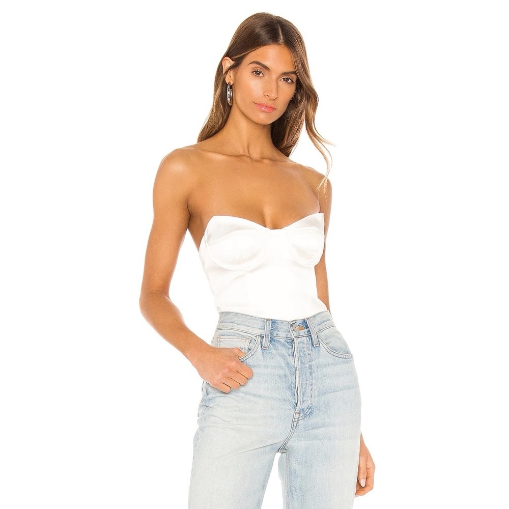 H:ours Tabitha Corset Bodysuit in Satin White
